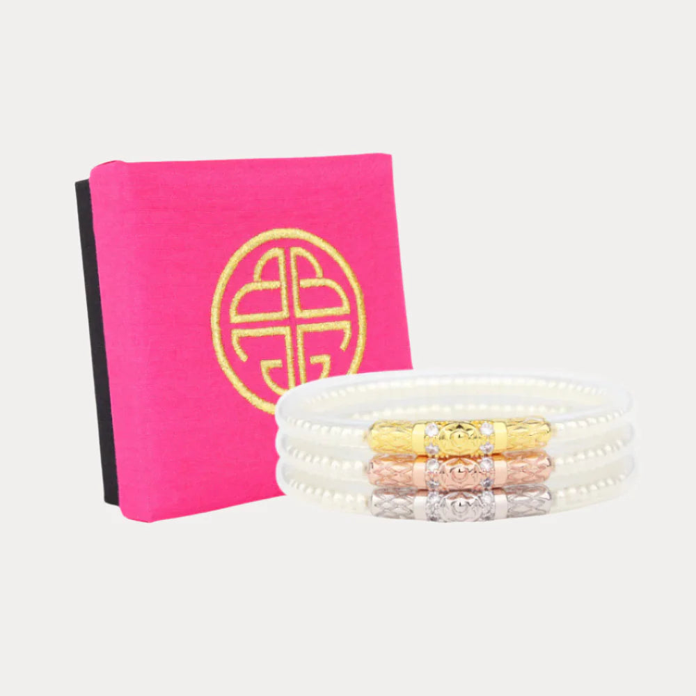 Three Queens All Weather Bangles in White Pearl-Medium