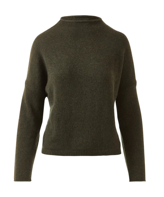 Slouchy Roll Trim Pullover in Loden by Kinross
