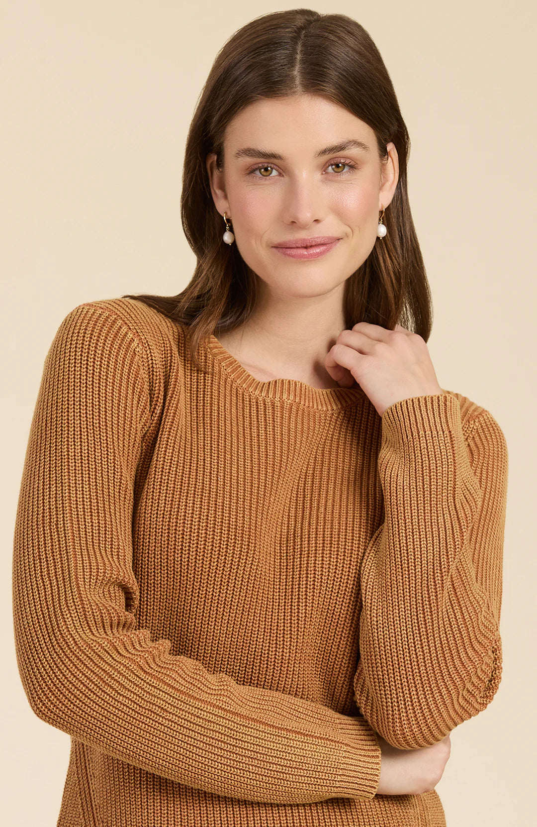 Chestnut Mineral Washed Cotton Crew Neck Sweater by Tyler Boe