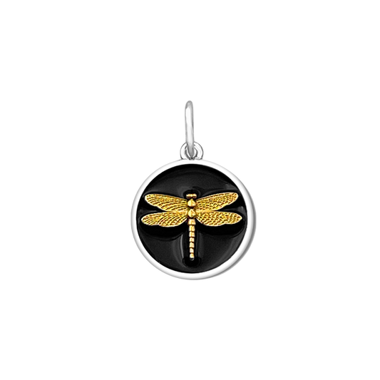 Small 19mm Pendant Gold Dragonfly in Black by Lola & Company