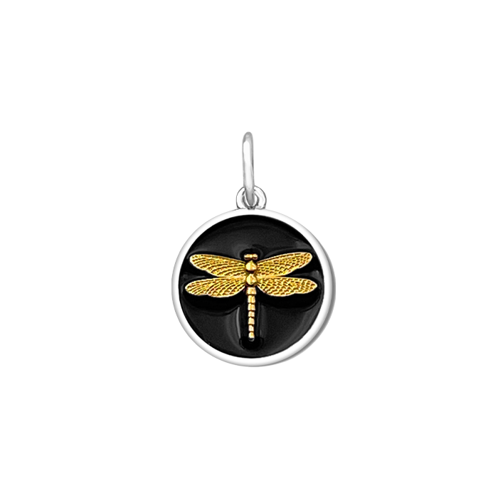 Small 19mm Pendant Gold Dragonfly in Black by Lola & Company