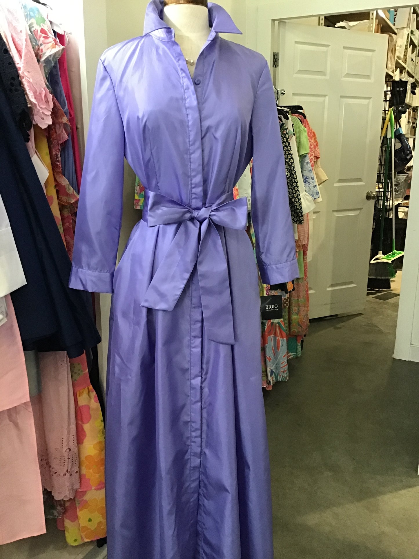 Long Taffeta Shirt Dress in Periwinkle by Bigio Collection