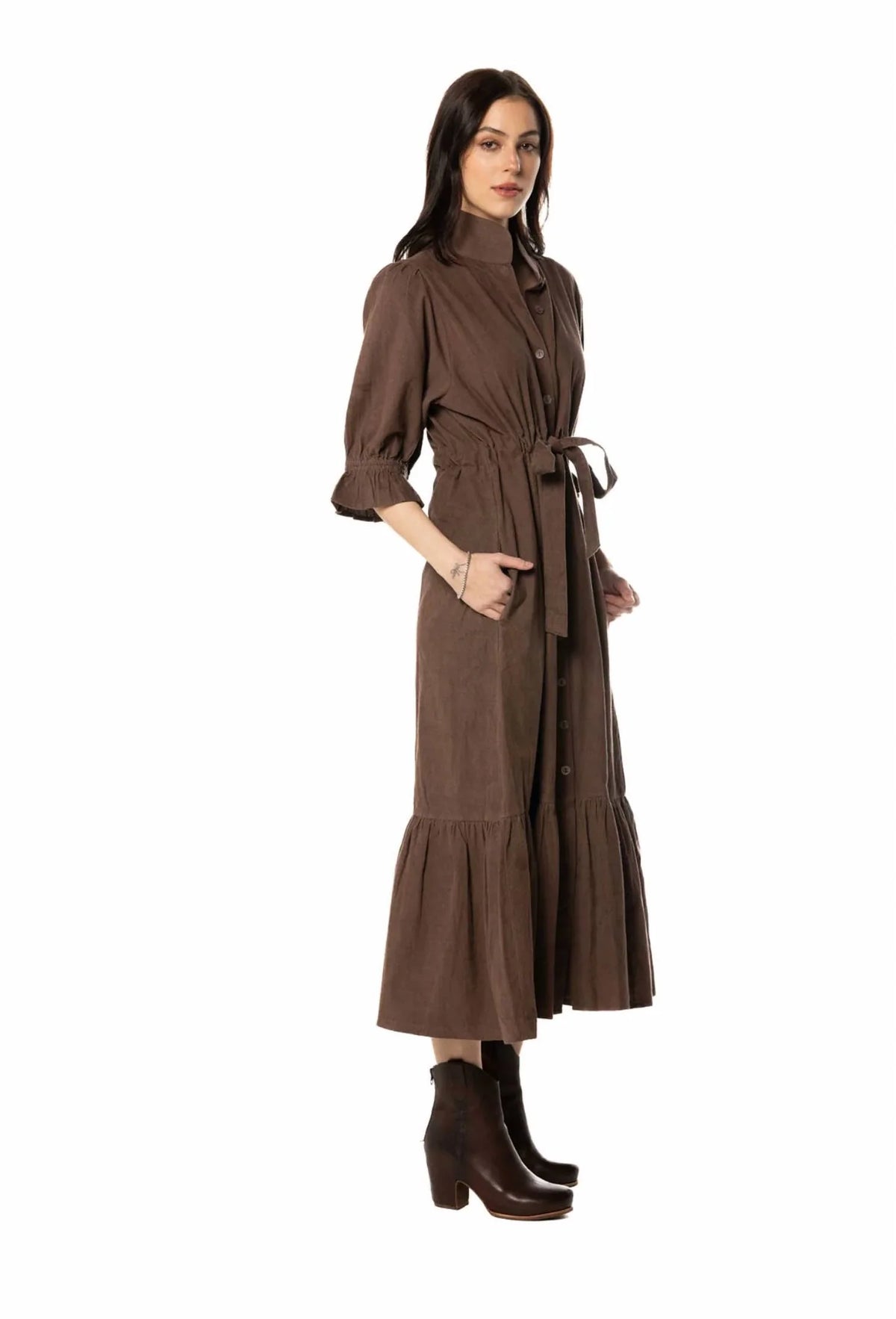 Catherine Dress in Chocolate Cord by Holly Shae