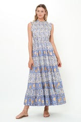 Sleeveless Smocked Maxi Marselle Blue Dress by Oliphant