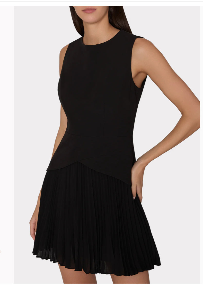 Haddy Pleated Mini Dress in Black by Milly