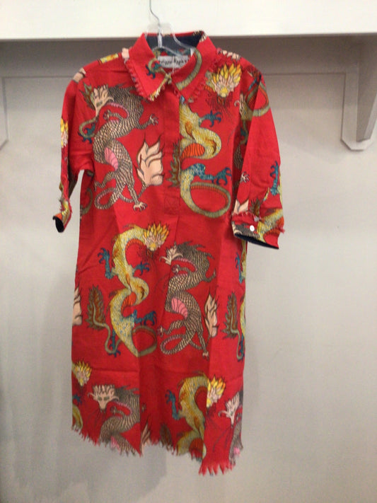 Chatham Dress Red Ground Dragon Print