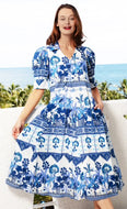 Montauk Dress Ikat Print Blues by Dizzy Lizzie