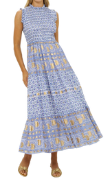 Sleeveless Smocked Maxi in Veranda Blue by Oliphant