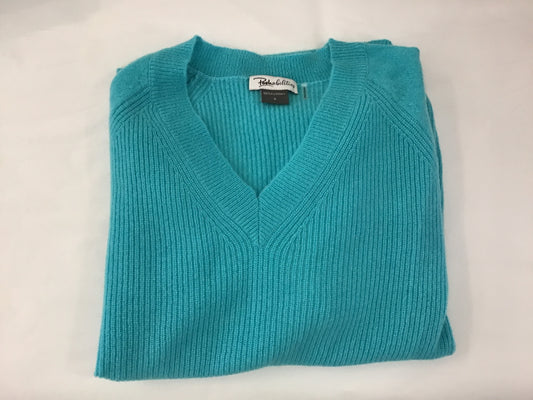 100% Cashmere V-Neck Shaker Sweater in Turquoise by Pure Amici