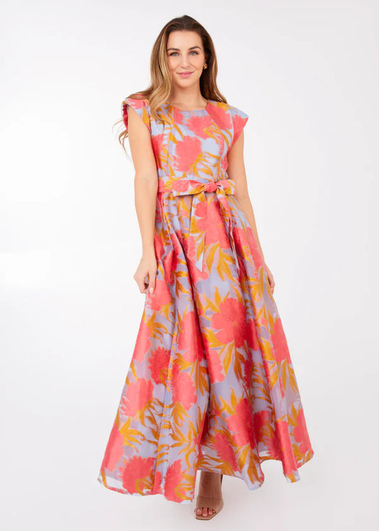 Olivia Gown Hot Coral Pansy Vine Organza by Abbey Glass