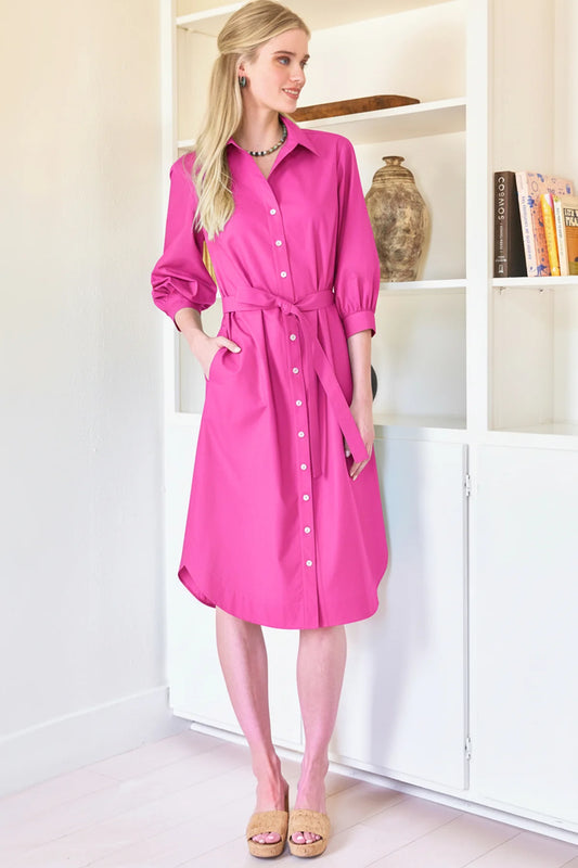 Midi Clementine Dress Typewriter Cloth by Finley in Fuschia