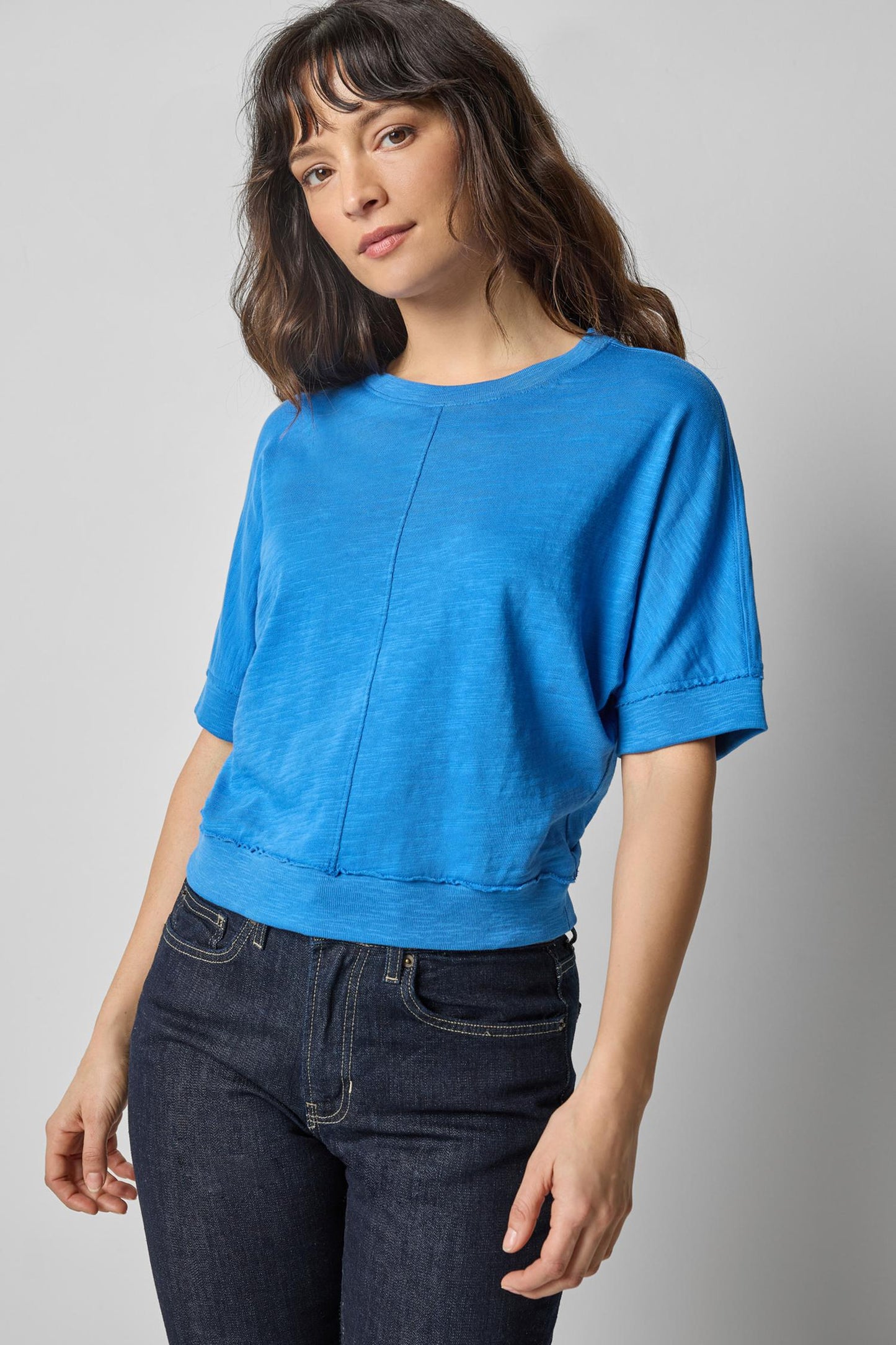 Rib Trim Short Sleeve Tee in Lapis by Lilla P