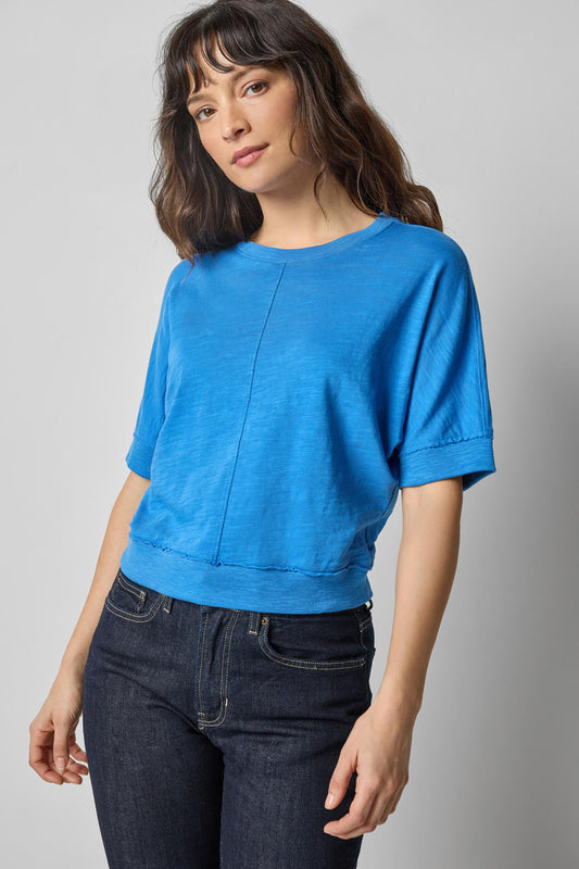 Rib Trim Short Sleeve Tee in Lapis by Lilla P