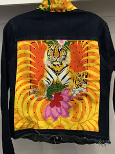 Dark Jean Jacket with Tiger by Stacy Bradley