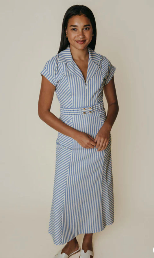 Aly Dress in Blue Stripe by La Roque