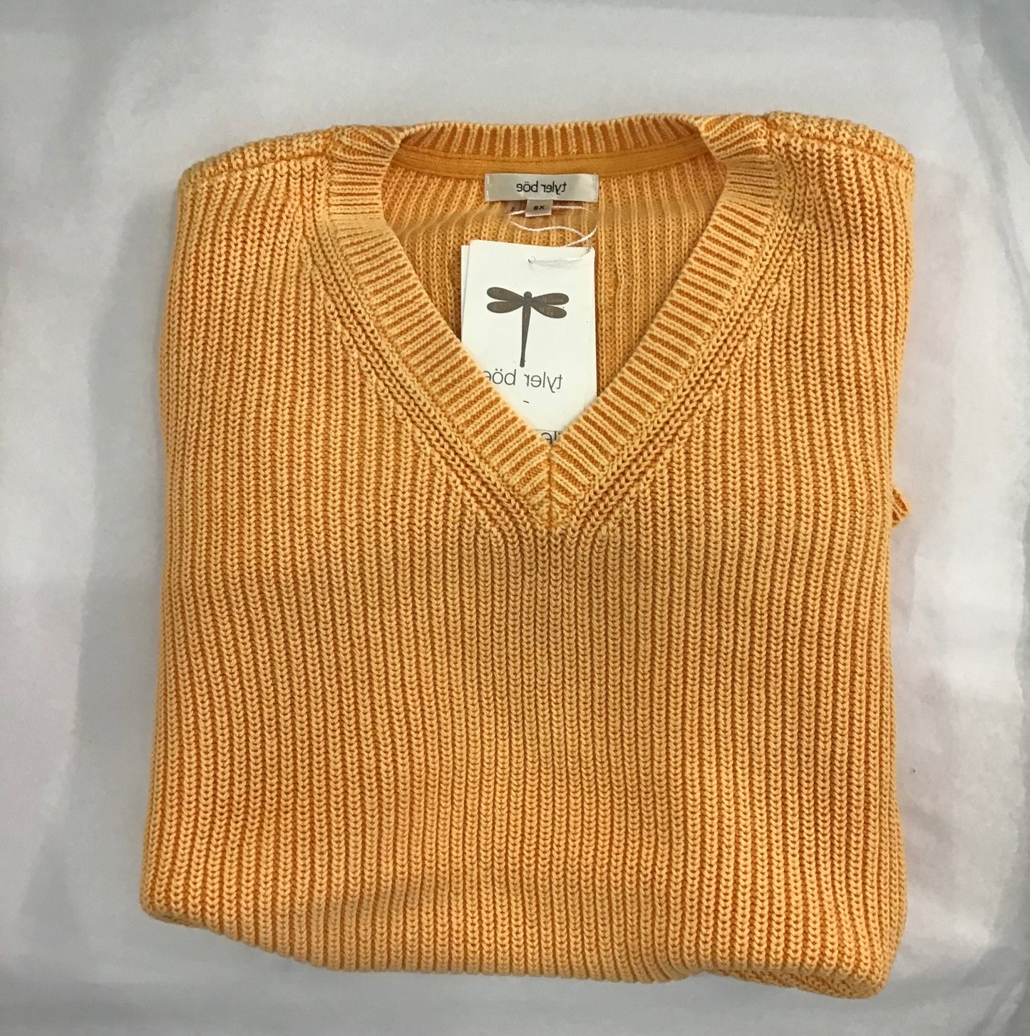 Mineral Wash Cotton V Neck Sweater in Papaya by Tyler Boe