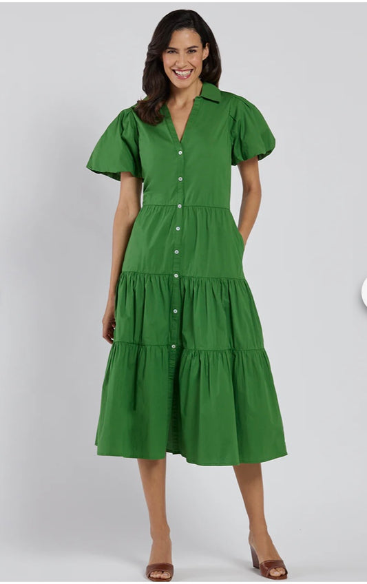 Betsy Stretch Poplin Dress in Garden Green by Jude Connally