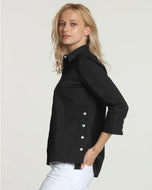 Maxine 3/4 Sleeve Side Button Down Shirt in Black by Hinson Wu