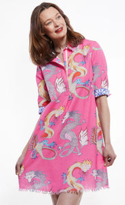 Chatham Dress in Pink Indigo Dragons by Dizzy Lizzie