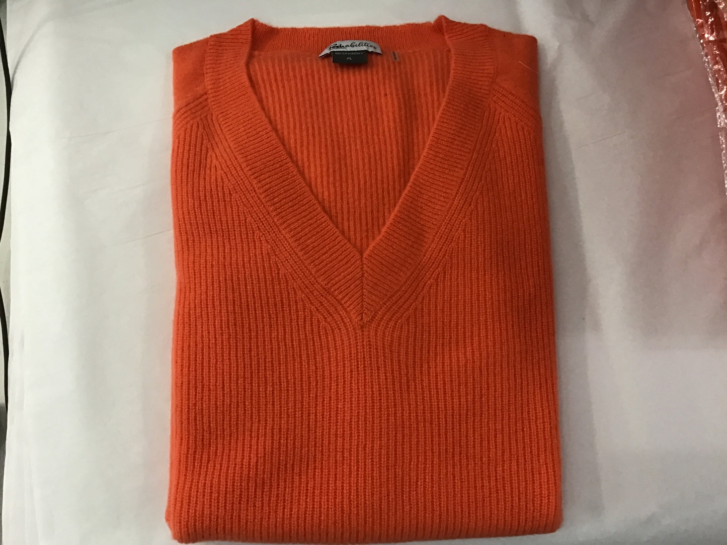 100% Cashmere V-Neck Shaker Sweater in Flame by Pure Amici