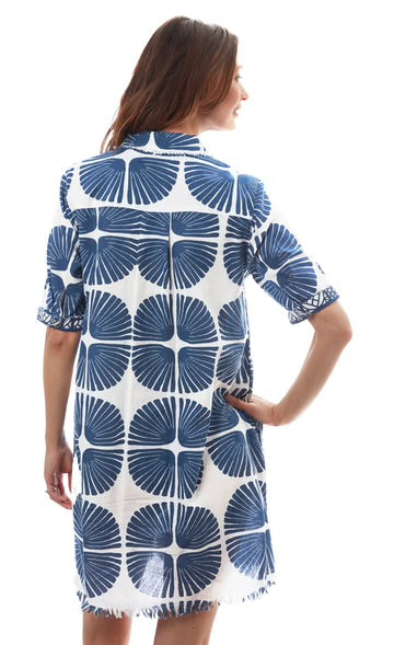 Chatham Dress Navy White Palm Fronds by Dizzy Lizzie