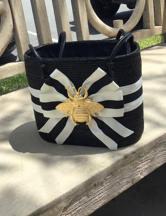 Charlotte Large Bag with Black/Cream Bow and Bee by Lisi Lerch