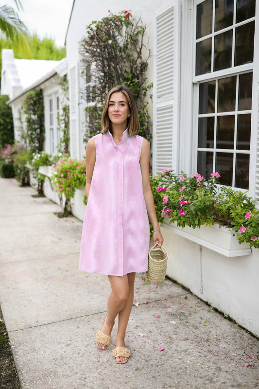 Jan Dress in Pink Seersucker by Duffield Lane