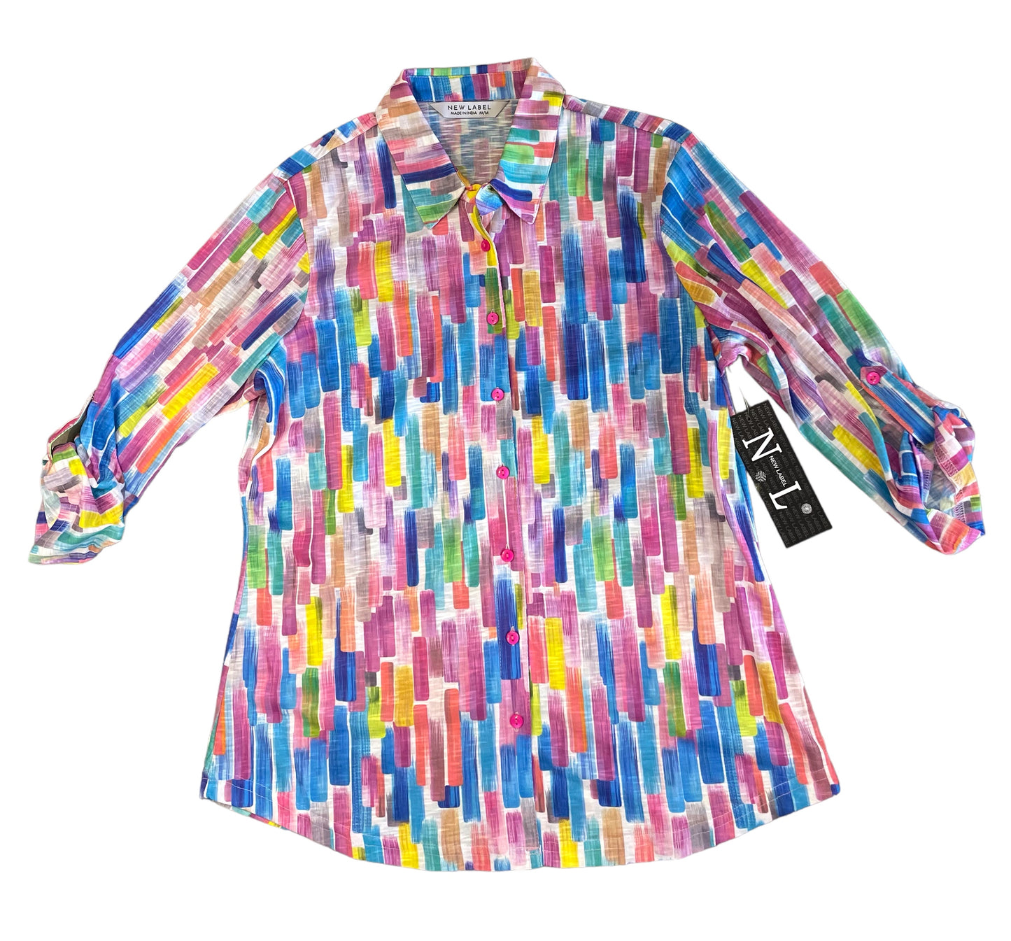 Multicolor Pink Button Down 3/4 Sleeve by New Label