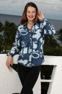 Cape Cod Denim Dragon Shirt by Dizzy Lizzie