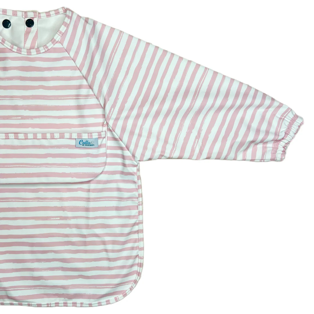 The Grayson Long Sleeve Bib - Brush Stripes in Petal Pink