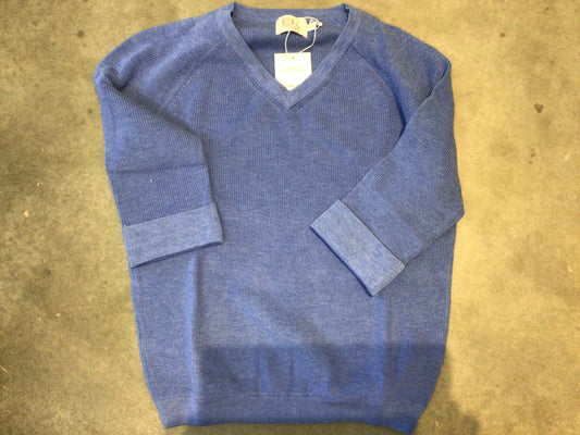 Shaker V Neck Cotton Sweater in Periwinkle by Edinburgh Knitwear