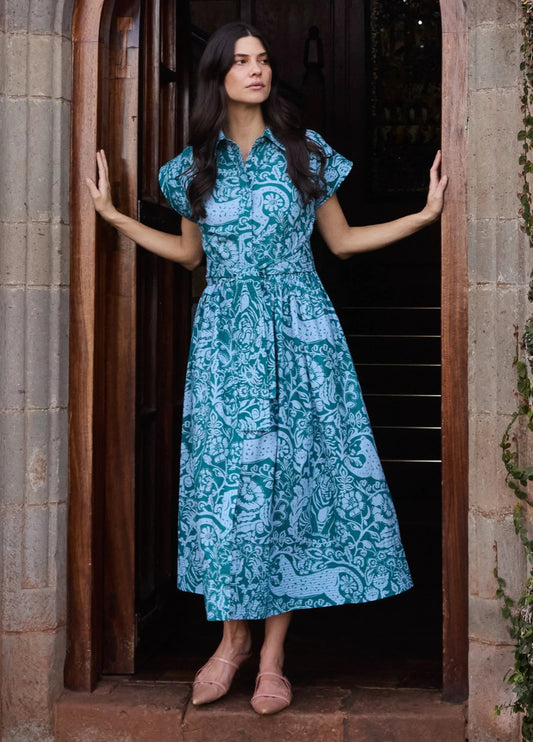 Belted Shirt Dress in Singita Green by Oliphant