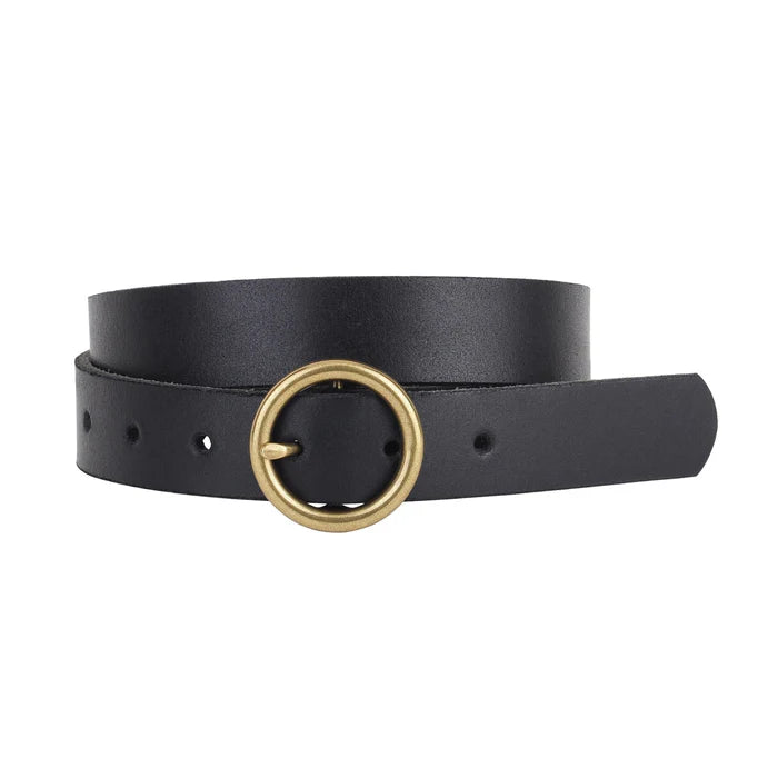 Copper-Toned Circle Buckle Belt in Black by Most Wanted,Inc