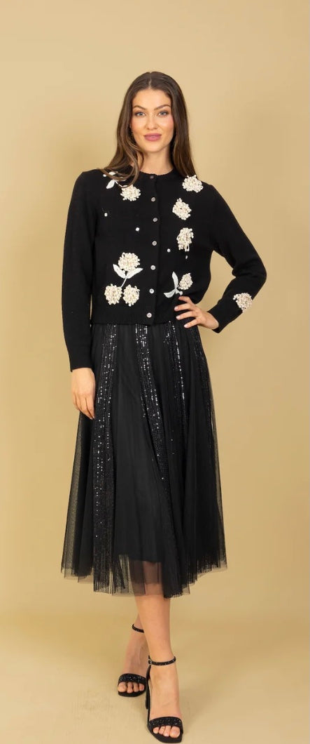 Sequined Tulle Skirt in Black by Jessie Liu