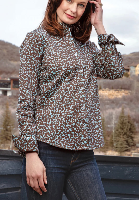 Rome Shirt Chocolate Turquoise Print