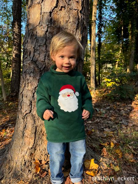 Roll Neck Santa Sweater in Green
