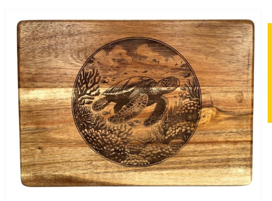 Sea Turtle and Coral Engraved Cheese Board by Lynn & Liana