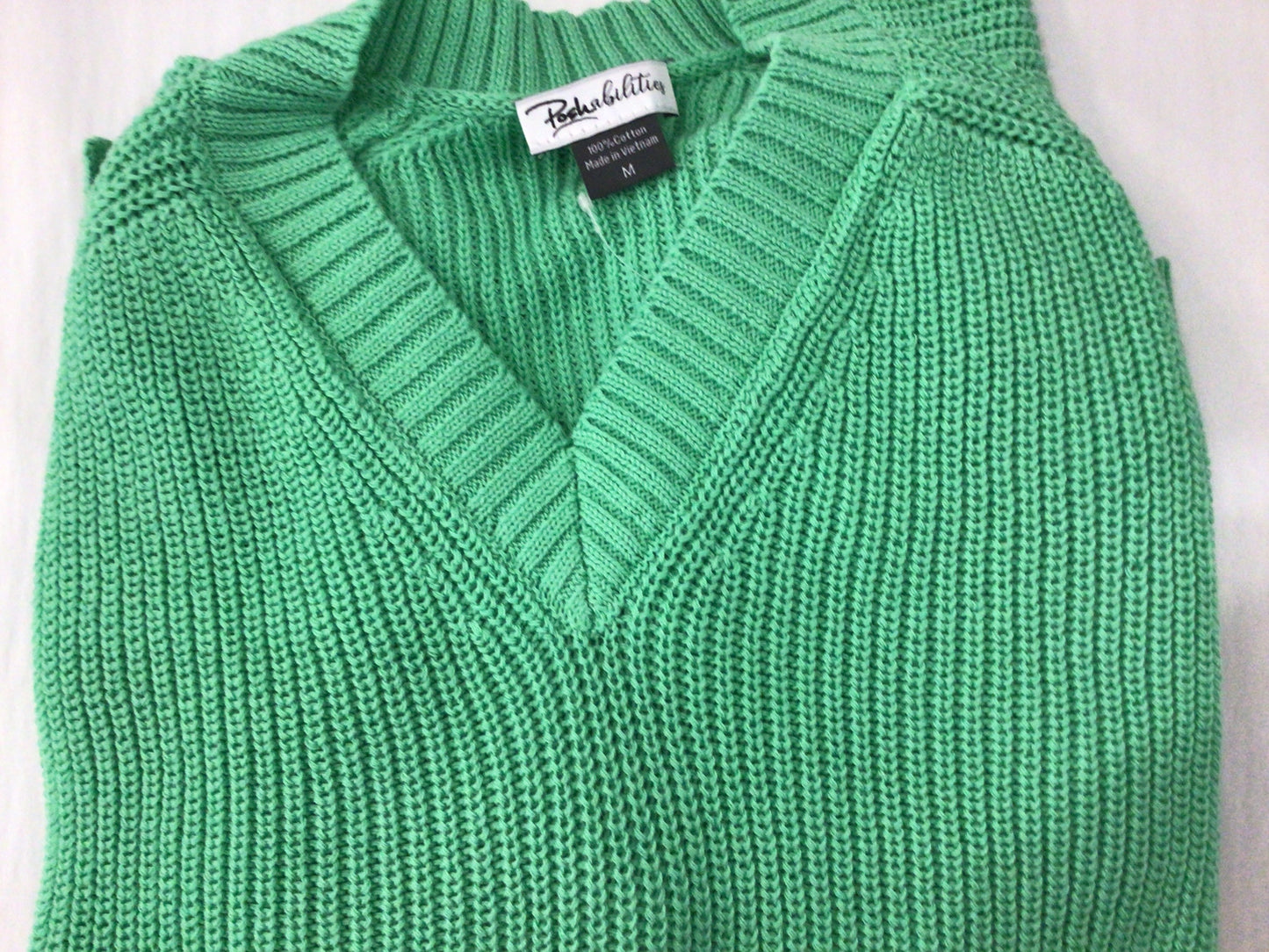 V-Neck Shaker Sweater in Mint by Poshabilities