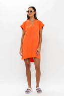 V-Neck Roll Sleeve Mini Dress in Bahama Orange by Oliphant