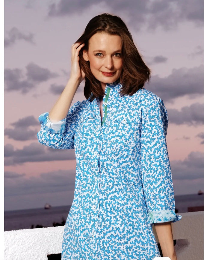 Sag Harbor Shirtdress in Blue Coral Print