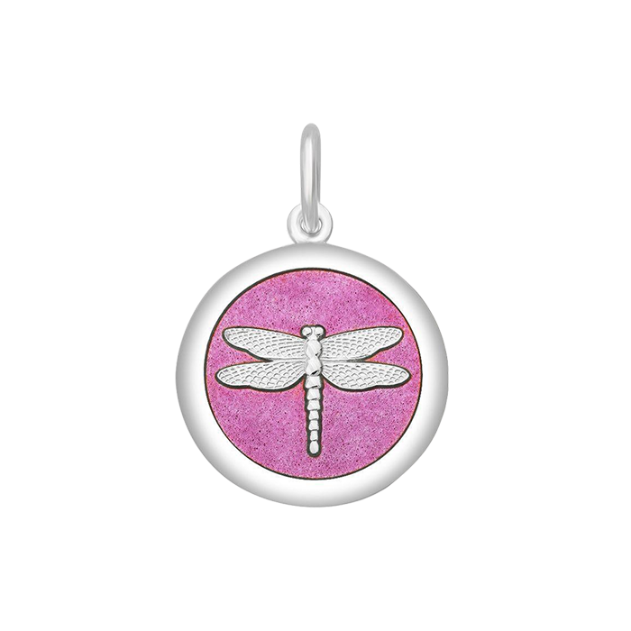 Medium Charm 27mm Pendant Silver Dragonfly in Vintage Pink by Lola & Company