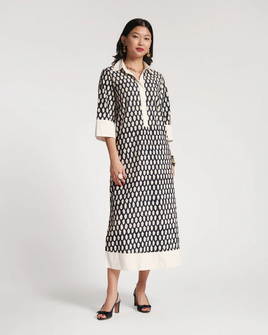 Tracey Midi Dress Loop Print in Navy by Frances Valentine