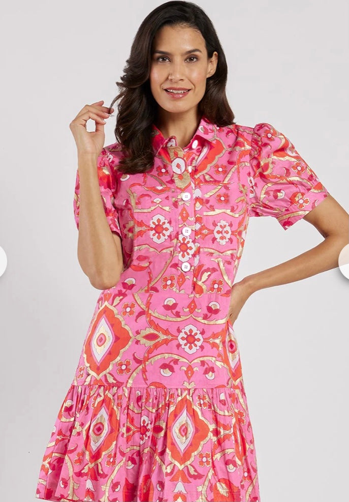 Harriet Dress in Gilded Garden Peony Pink Gold