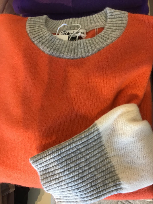 Cashmere Color Block Tangerine Sweater by Pure Amici