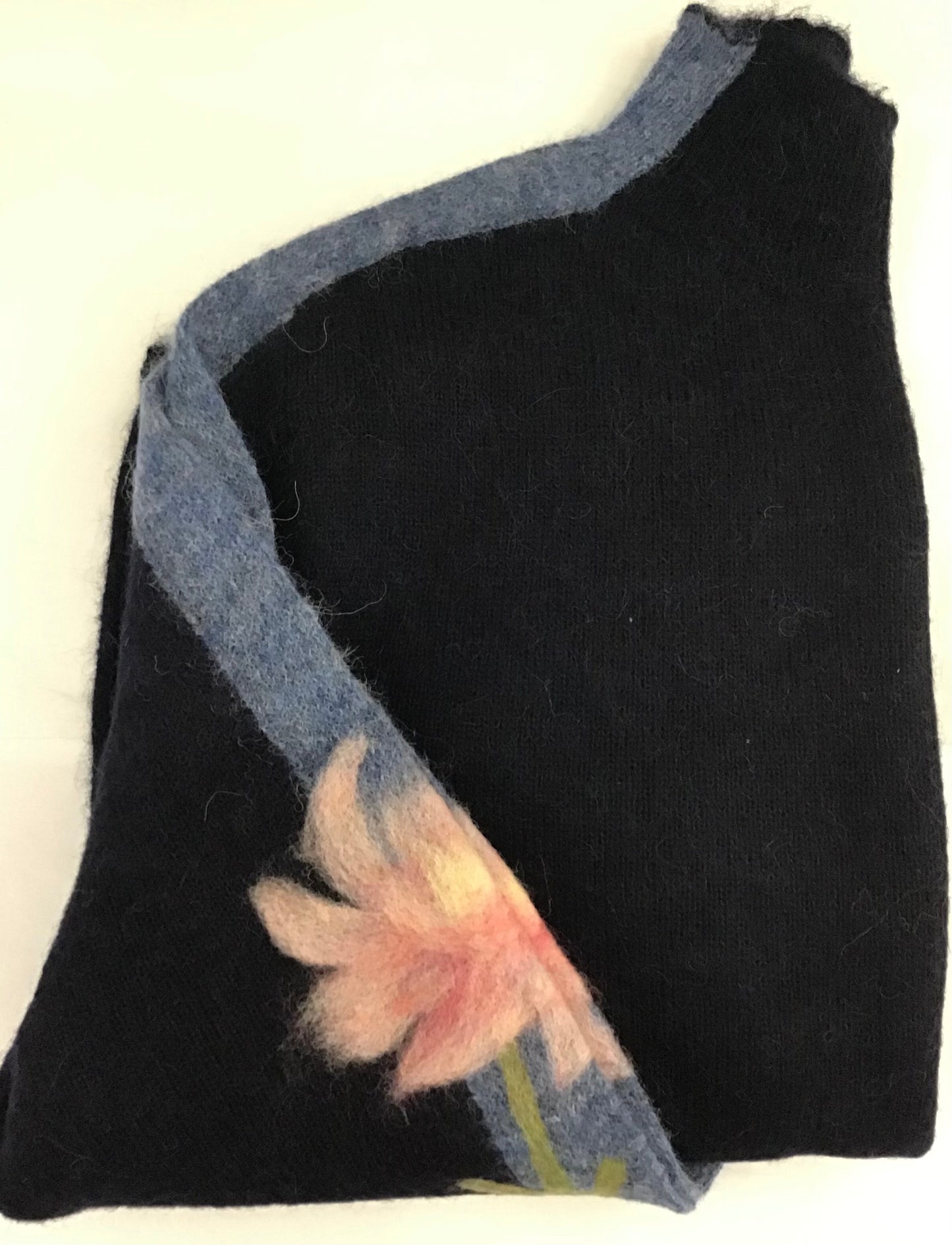 Mock Neck Pullover Sweater in Navy with Rose Motif by LOOMi