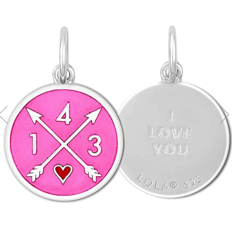 Small Charm 19mm Pendant I Love You Silver Vintage Pink