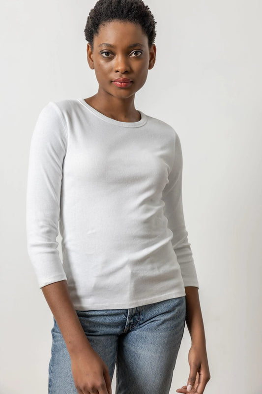 3/4 Sleeve Crew in White by Lilla P