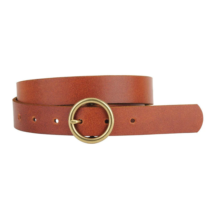 Copper-Toned Circle Buckle Belt in Tan by Most Wanted, Inc