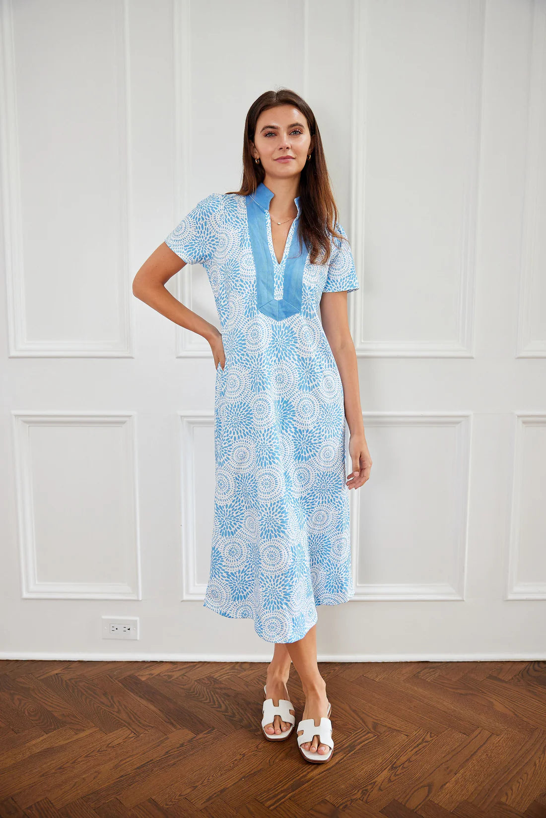 Blue Dot Matrix Short Sleeve Maxi Tunic by Sail to Sable