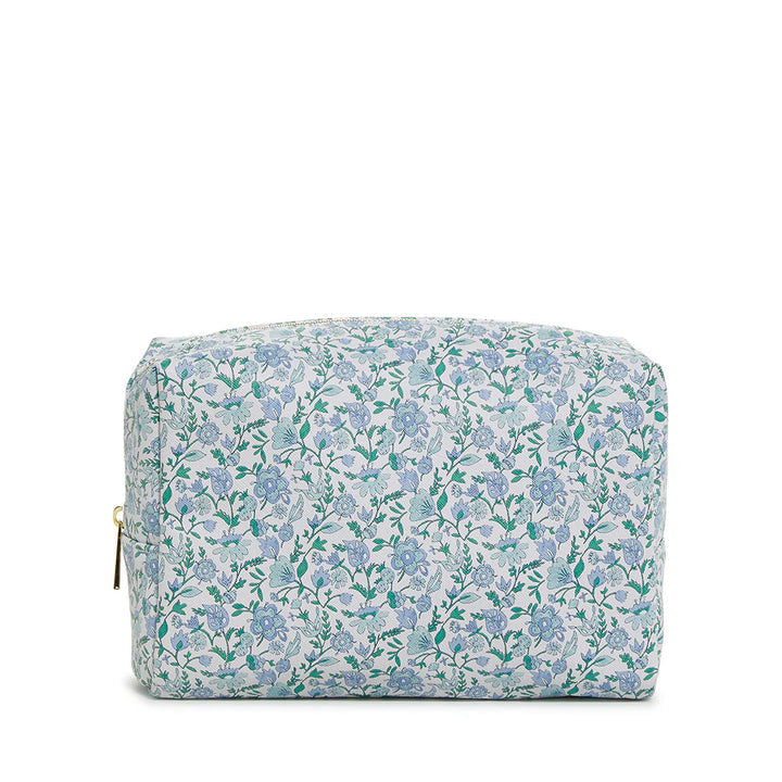 Luxe Everyday Cosmetic Bag in Hamptons Floral with Chambray Pinstripe Liner by Trvl Design